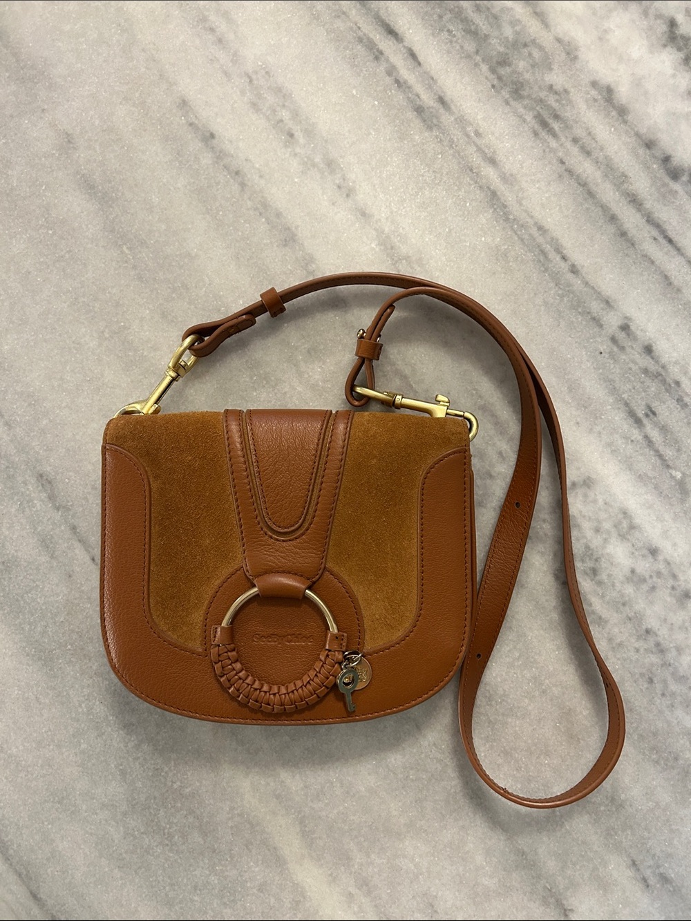 See by Chloé Hana Small Crossbody Bag Caramello Brown Tan Suede Leather
